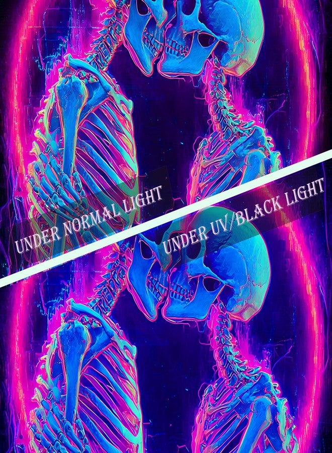Manicer Blacklight Skull Tapestry - UV Reactive Neon The Kissing Lovers Skeleton Wall Hanging, Glow in the Dark Gothic Art Poster for Bedroom, Living Room, Party Decor - 30" x 40" - Image 4